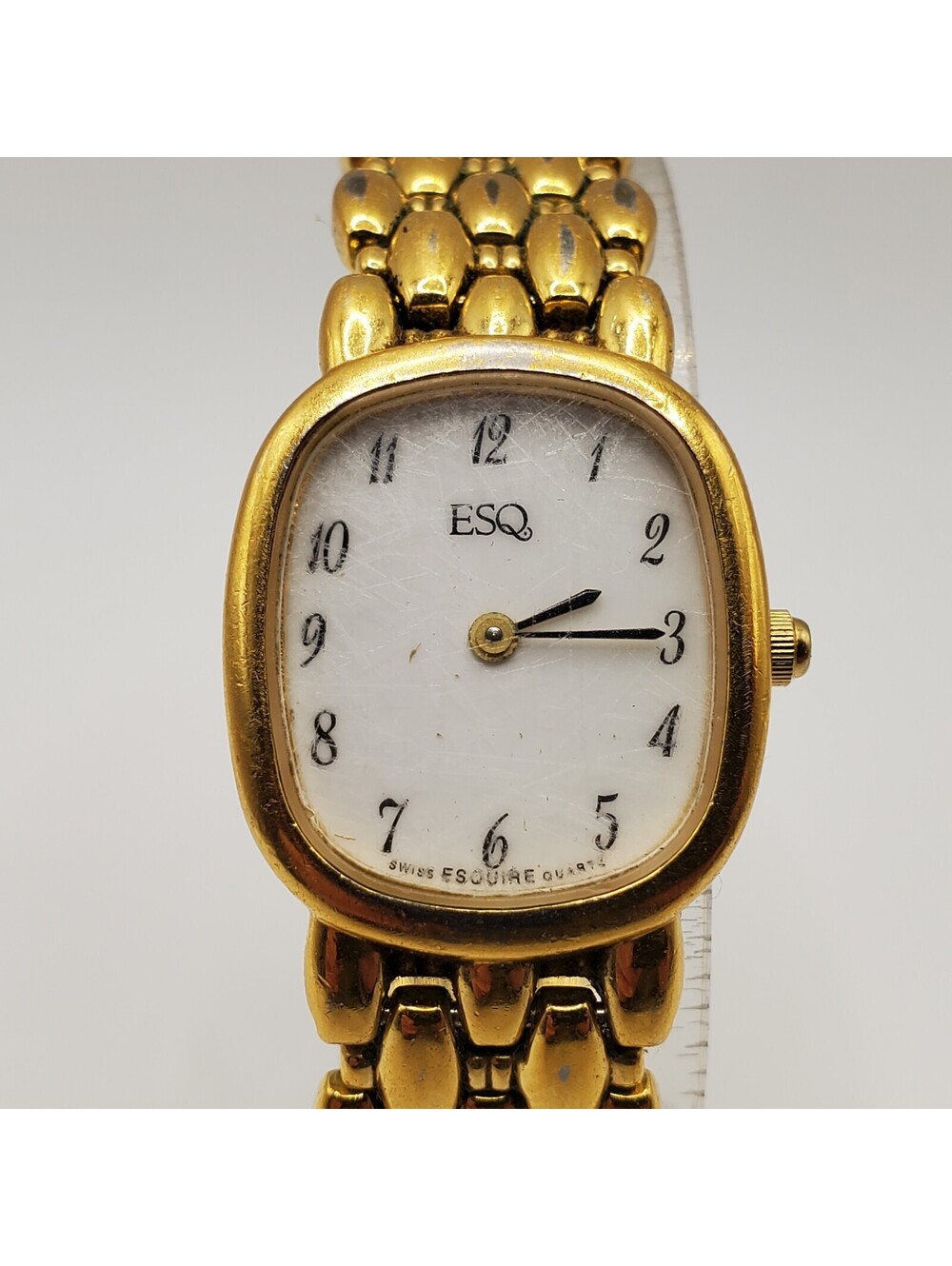 ESQ Quartz Womens Watch 21mm For Parts Or Repair Gold Tone White Dial